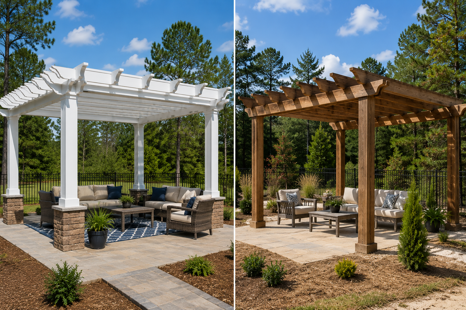 Vinyl vs. Wood Pergola Which Holds Up Better in the NC Sandhills - GreyFox Outdoor